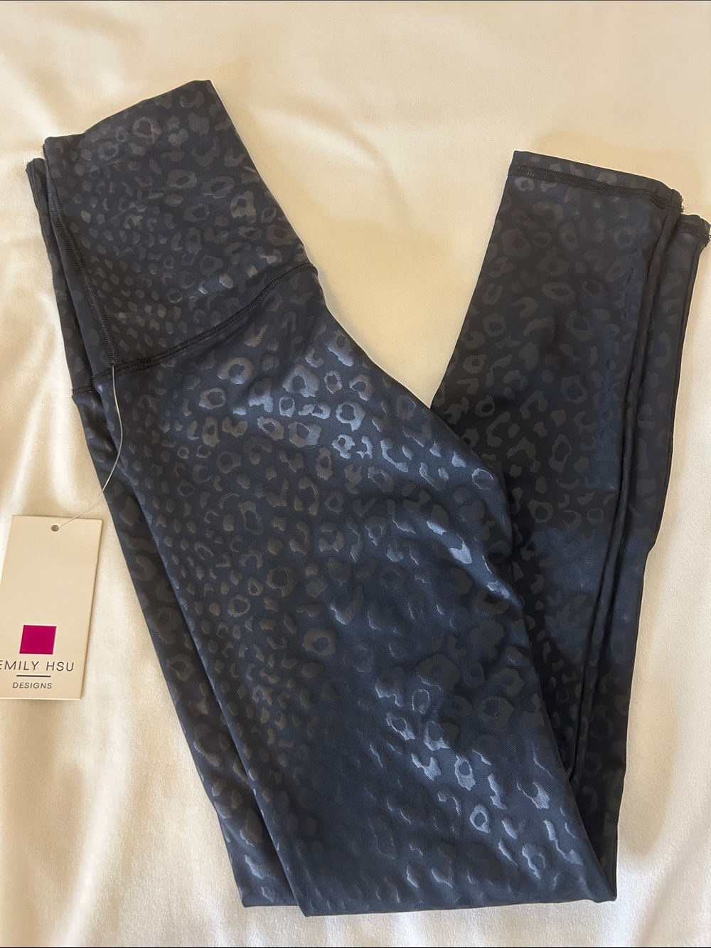 Emily Hsu Designs Black Leggings with Magenta Logo Tag